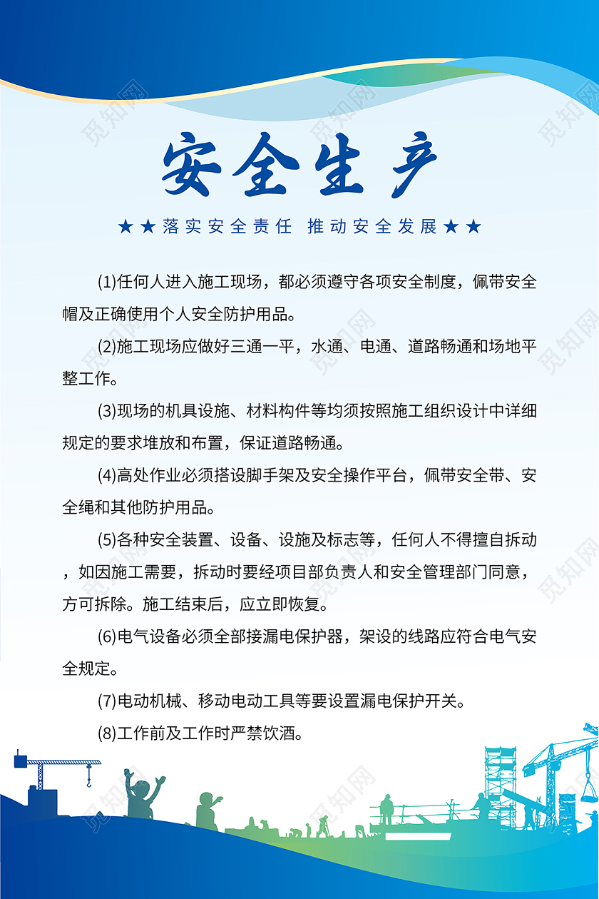 蓝色简约大气安全生产制度竖版宣传海报套图