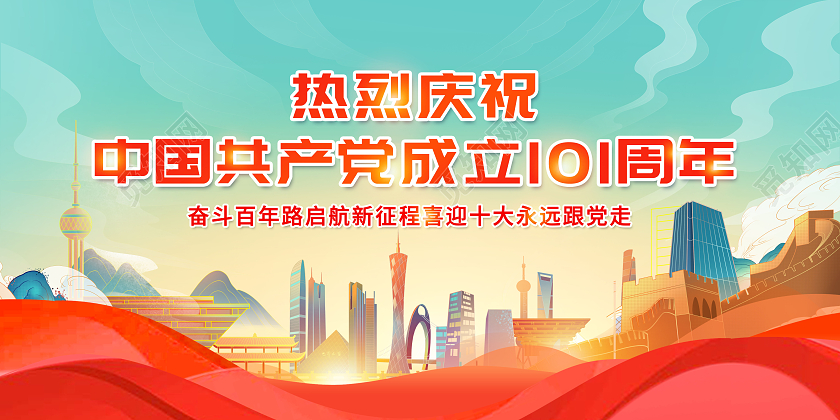 创意七一建党节建党101周年奋斗百年路启航新征程展板