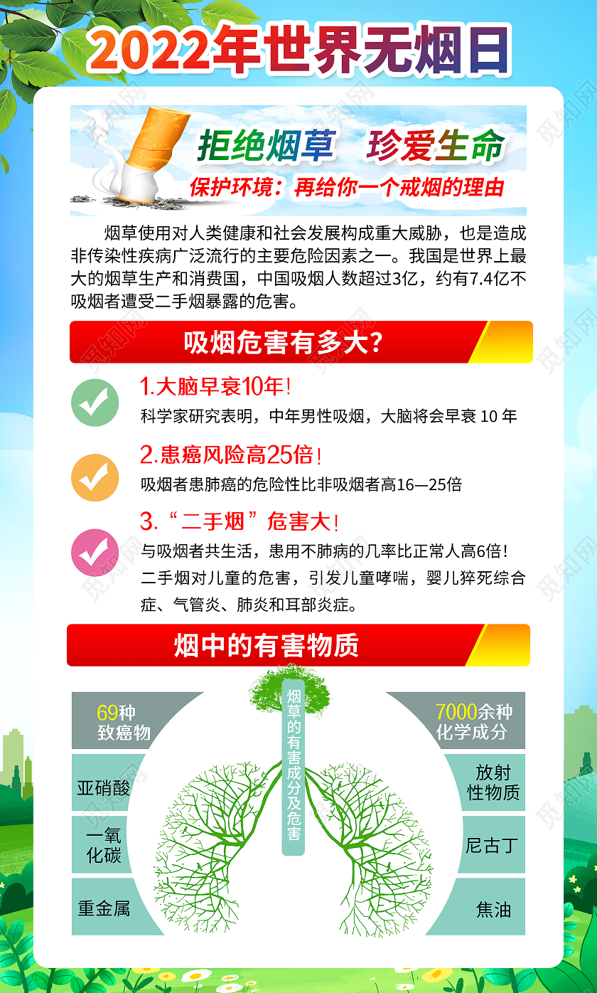 蓝色风格世界无烟日宣传海报