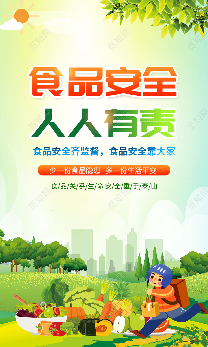 黄色水彩风格食品安全宣传海报