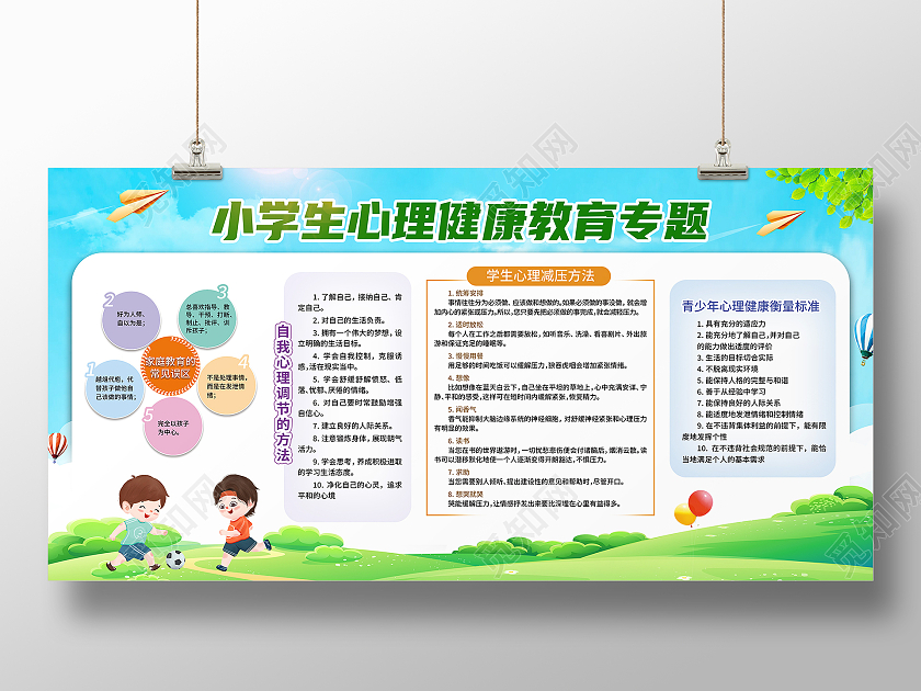 绿色卡通小学生心理健康教育专题小学生心理健康宣传栏