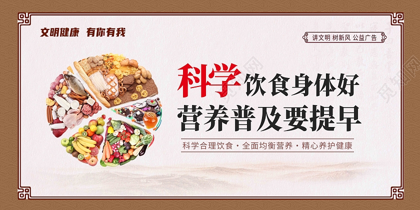 棕色简约科学饮食身体好营养普及要提早科学饮食展板