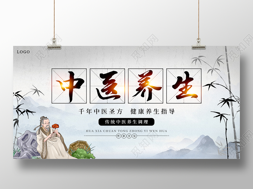 中国风水墨中医养生中医文化宣传展板