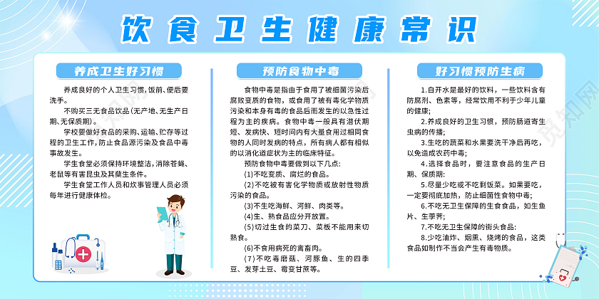 蓝色渐变背景饮食健康宣传栏健康饮食习惯宣传栏饮食卫生宣传栏