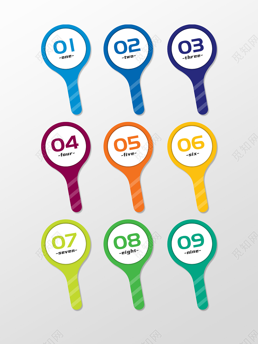 彩色简约数字编码圆形手举牌