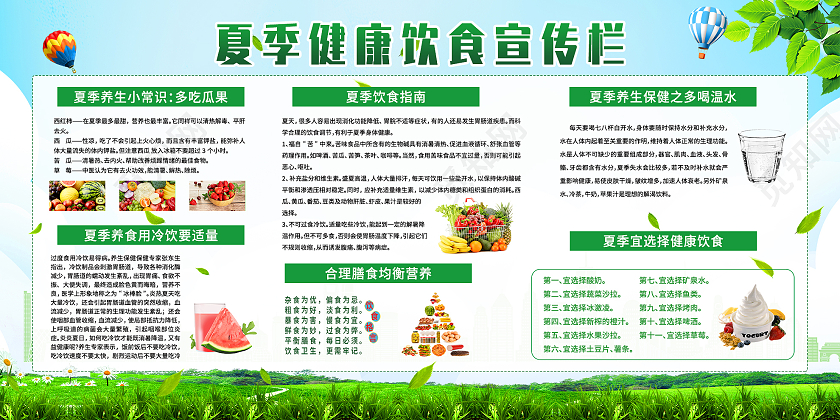 蓝色简约夏季健康饮食宣传栏活动展板夏季饮食宣传栏