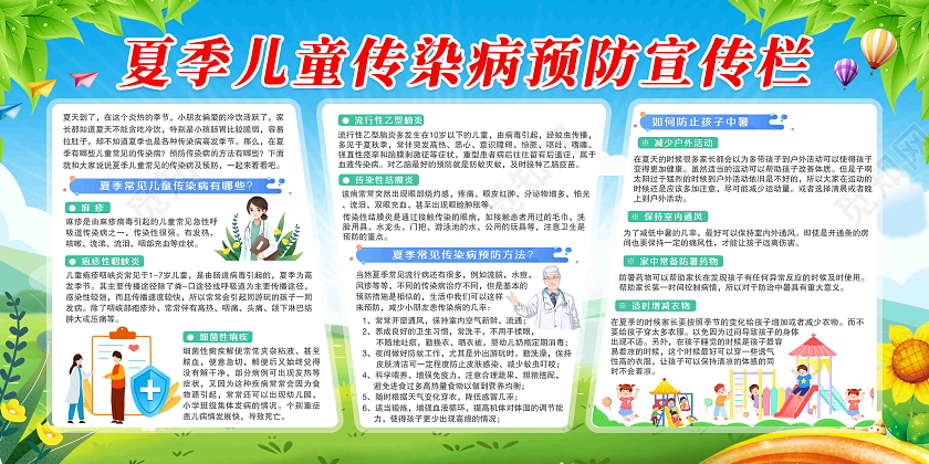 绿色卡通风格2022年夏季儿童传染病预防宣传栏