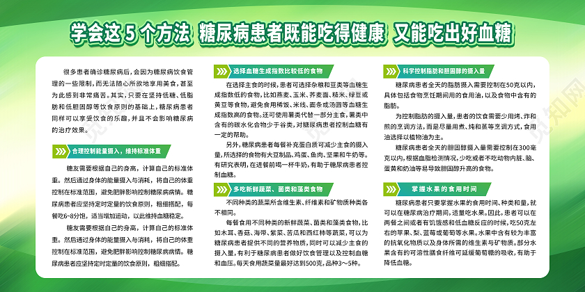 绿色简约学会这5个方法糖尿病患者吃的健康糖尿病饮食宣传栏展板