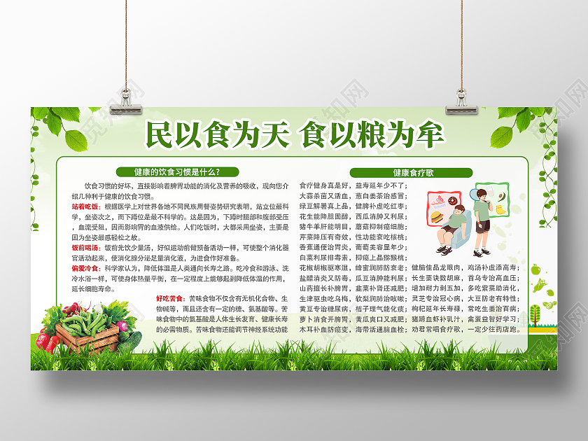 绿色简约时尚大气饮食健康展板饮食习惯宣传栏