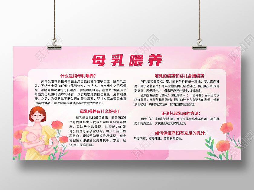 红色简约母乳喂养对宝宝的好处母乳喂养宣传栏展板
