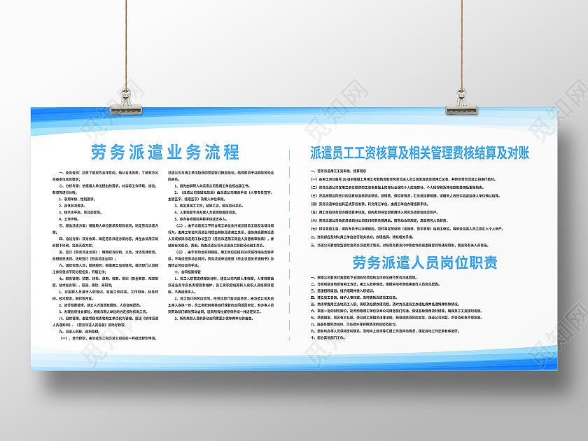 蓝色简约劳务派遣业务流程人力资源宣传栏展板