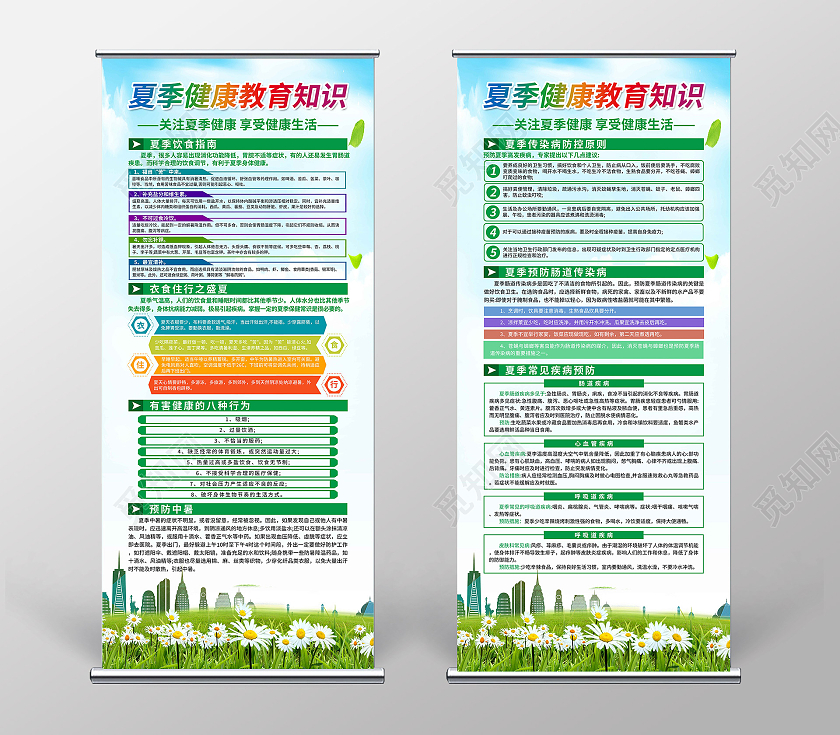 绿色简约夏季健康教育知识夏季健康展架