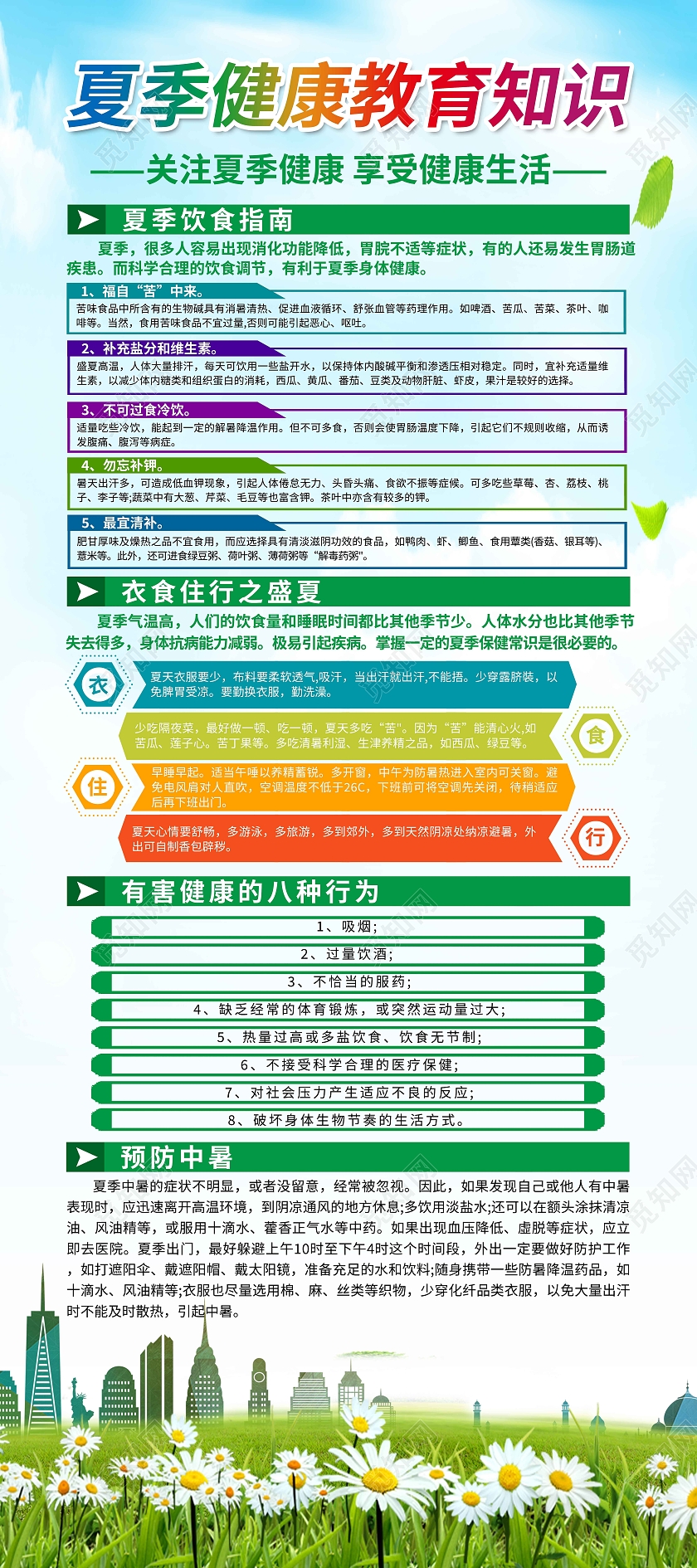 绿色简约夏季健康教育知识夏季健康展架