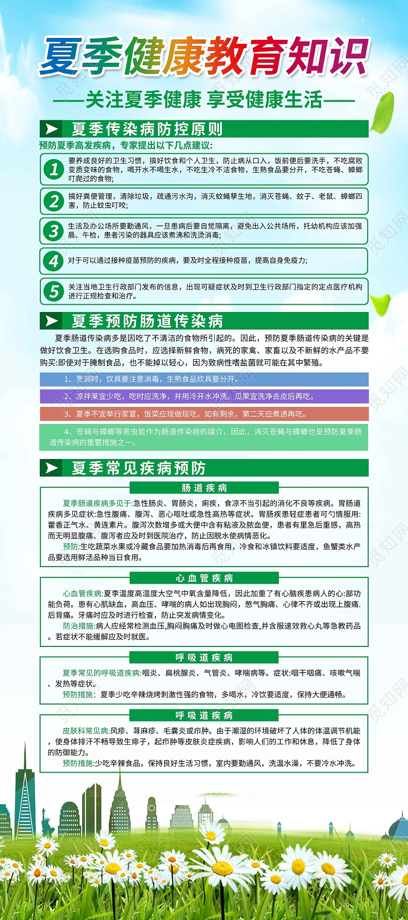绿色简约夏季健康教育知识夏季健康展架