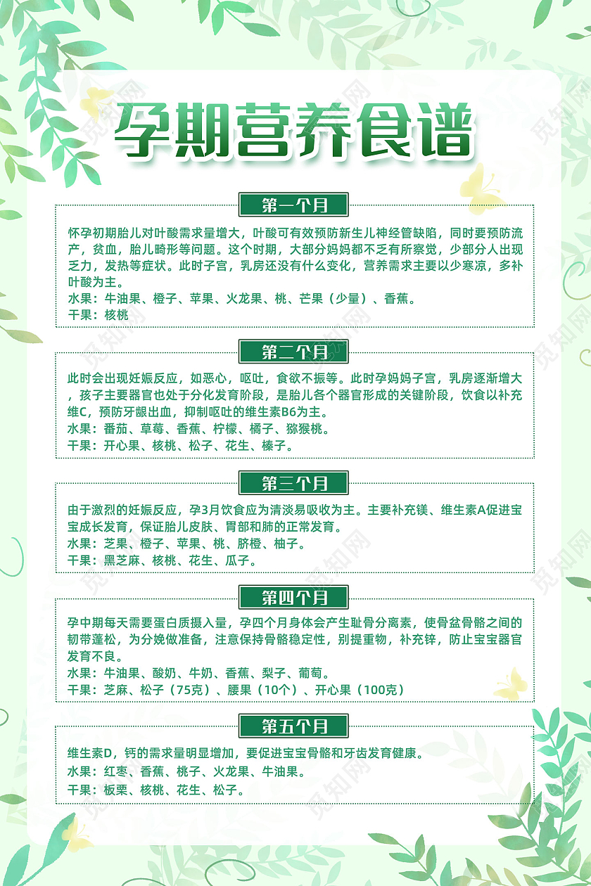 绿色手绘植物孕期营养食谱海报