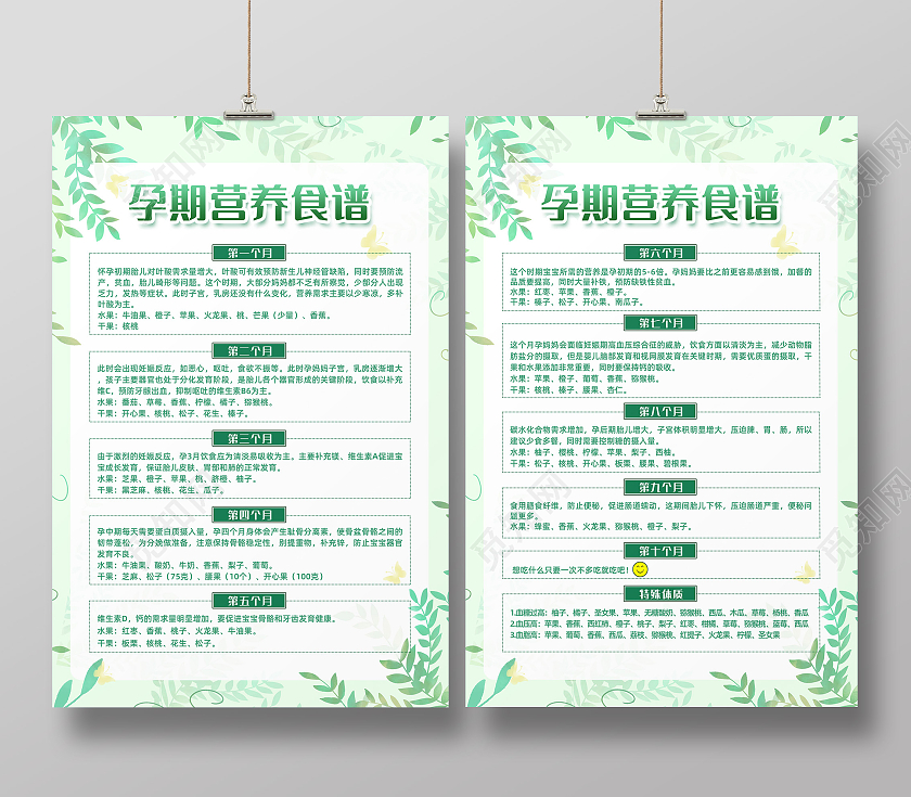 绿色手绘植物孕期营养食谱海报