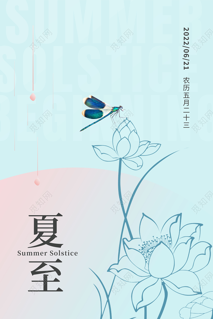 蓝色简约夏至二十四节气传统节气夏至节日海报