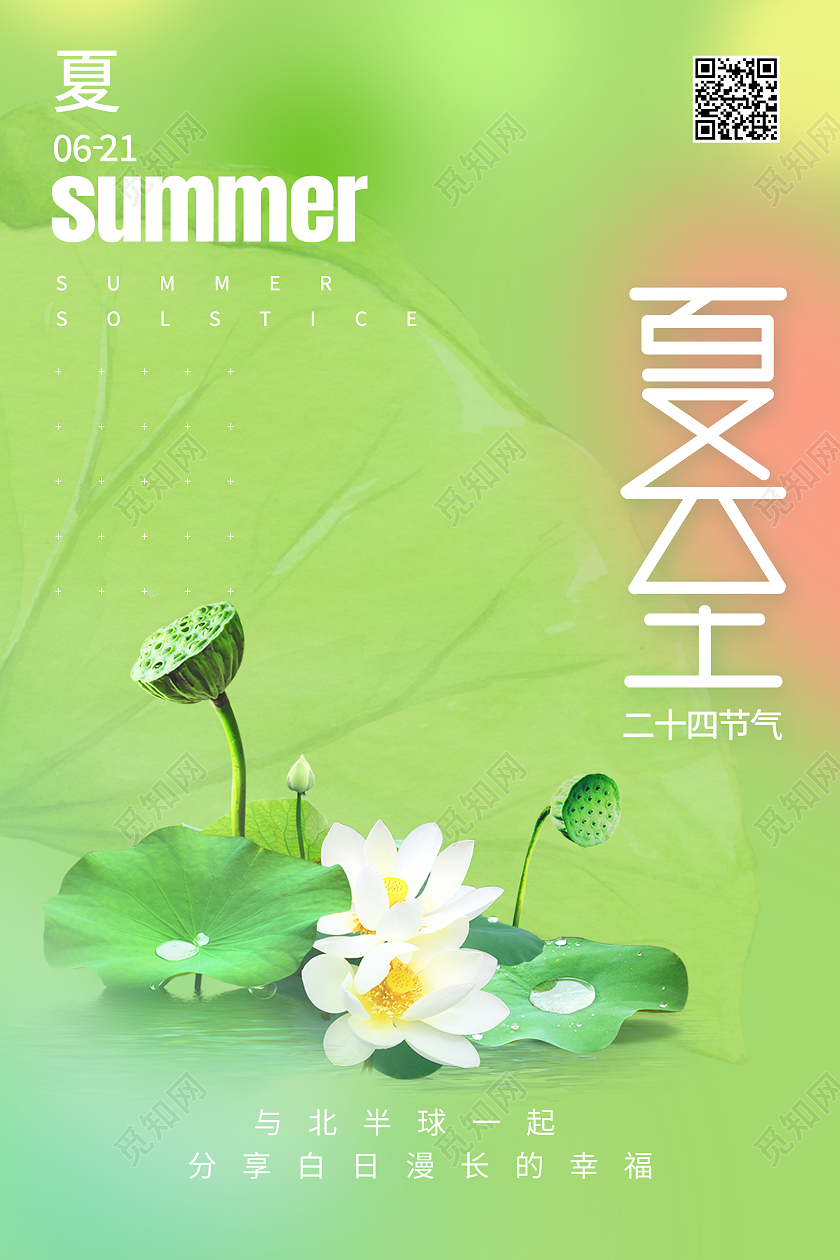绿色简约夏至二十四节气中国节气夏至节日海报