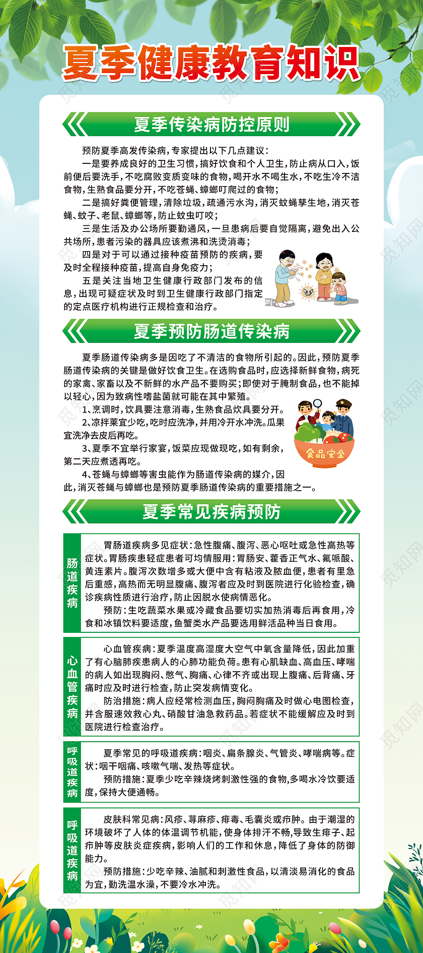 绿色渐变卡通夏季健康知识宣传展架