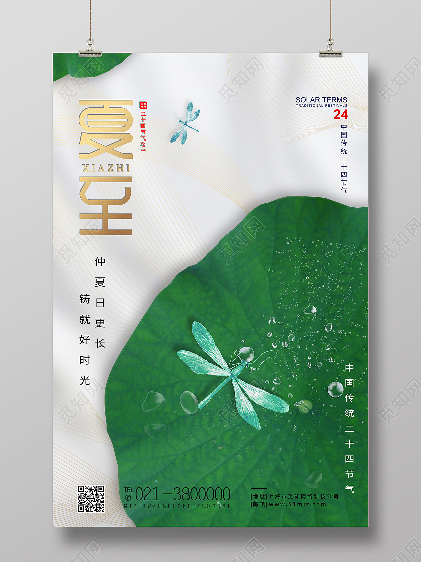 绿色简约夏至二十四节气传统节气中国节气夏至节日海报