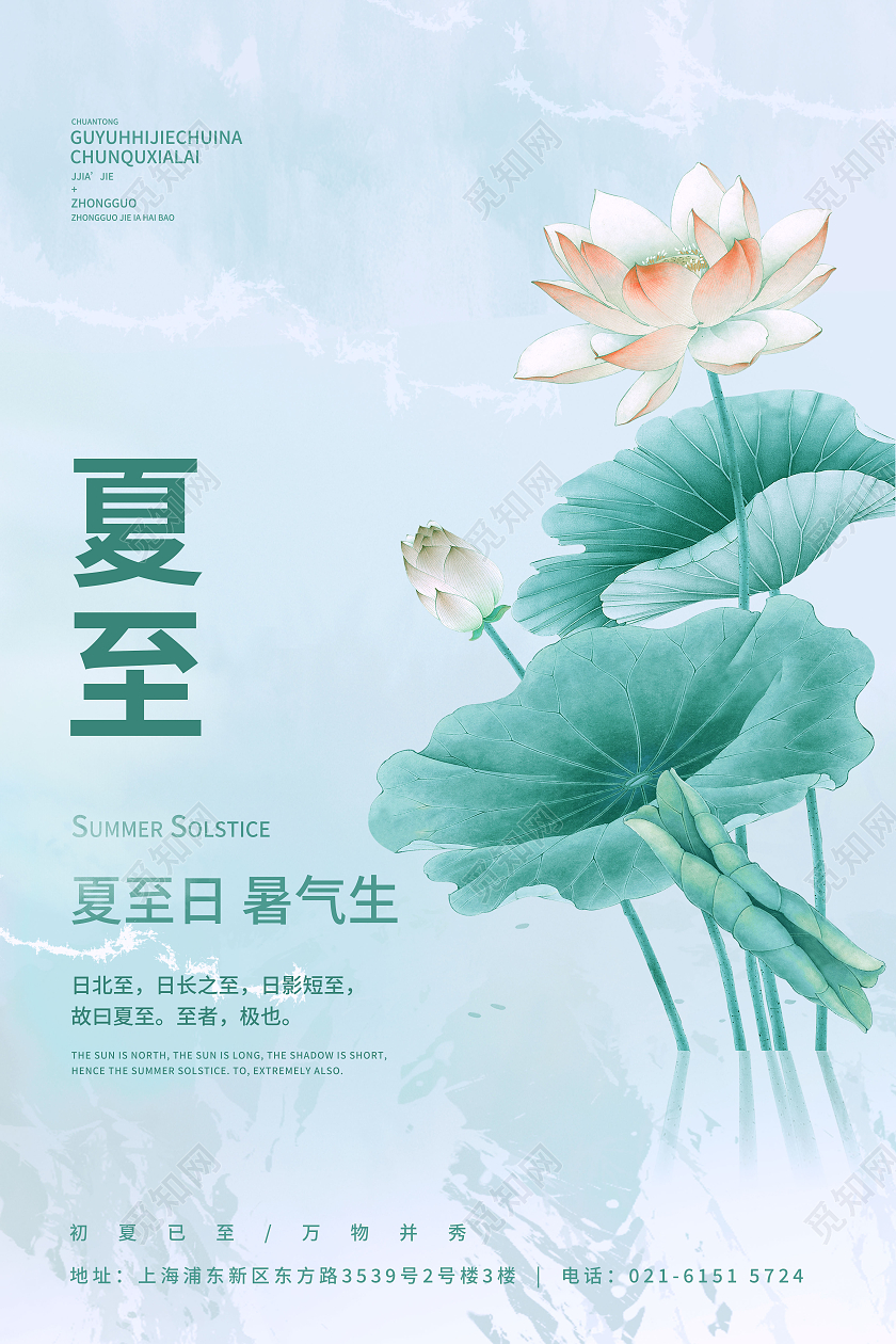 绿色简约夏至二十四节气中国节气传统节气夏至节日海报
