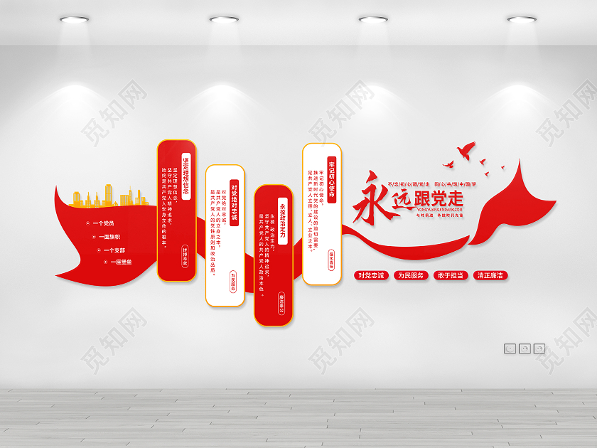 红色简约永远跟党走党员活动室文化墙