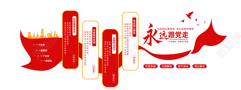 红色简约永远跟党走党员活动室文化墙