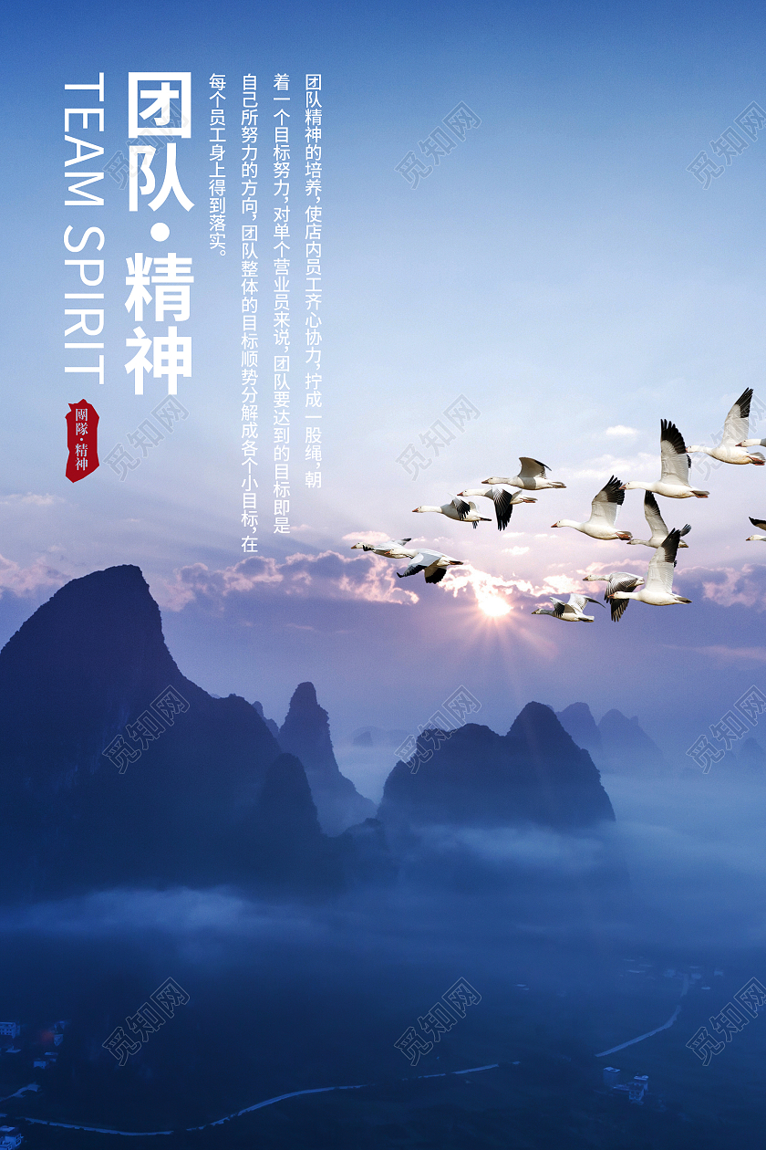 蓝色简约团队精神企业文化宣传活动海报团队精神海报