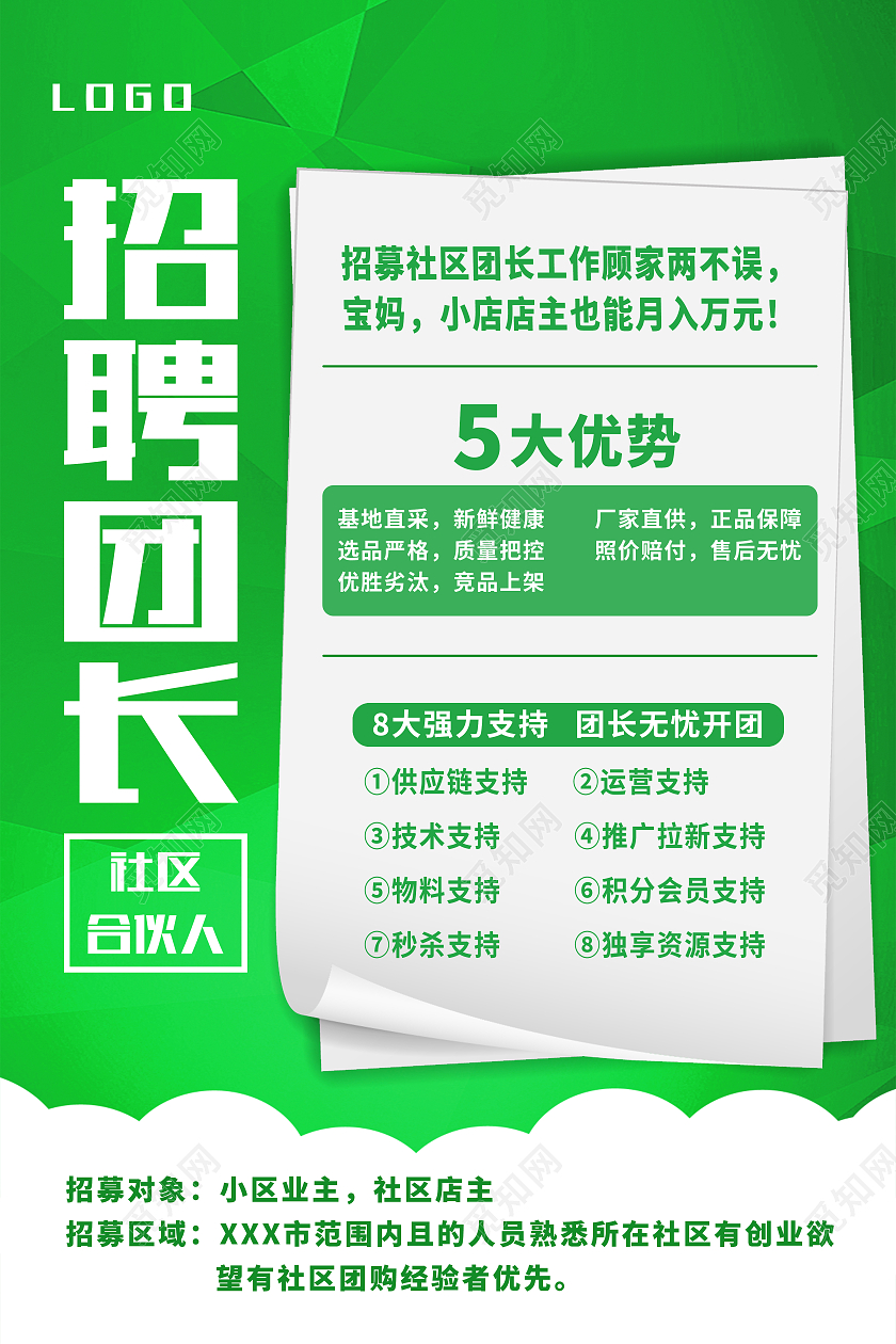绿色简约招聘团长招募海报