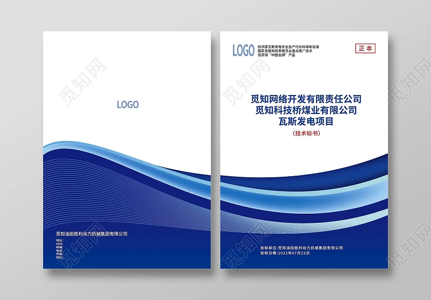 蓝色简约发电项目标书画册封面
