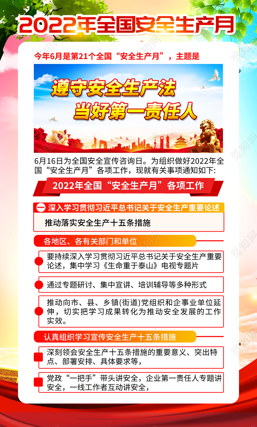 水彩风格2022年全国安全生产月宣传套图