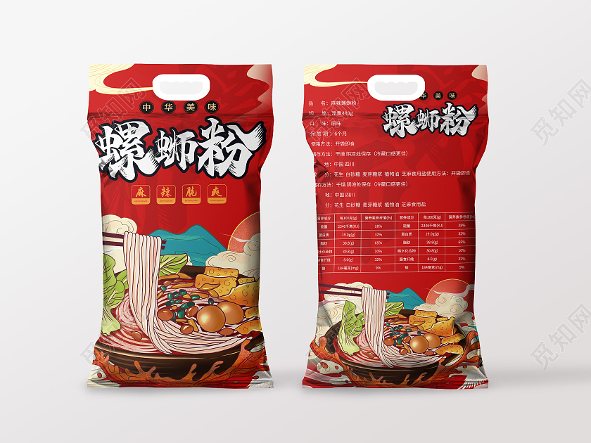 红色国潮风大气螺蛳粉美食包装螺蛳粉包装