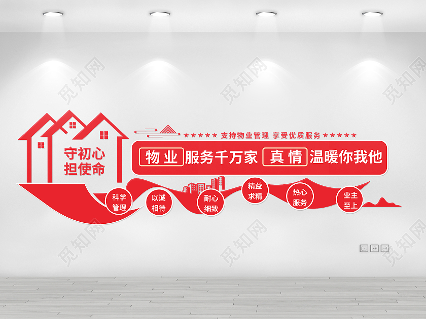 红色简约物业服务千万家真情温暖你我他物业文化墙