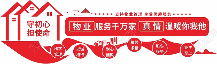红色简约物业服务千万家真情温暖你我他物业文化墙