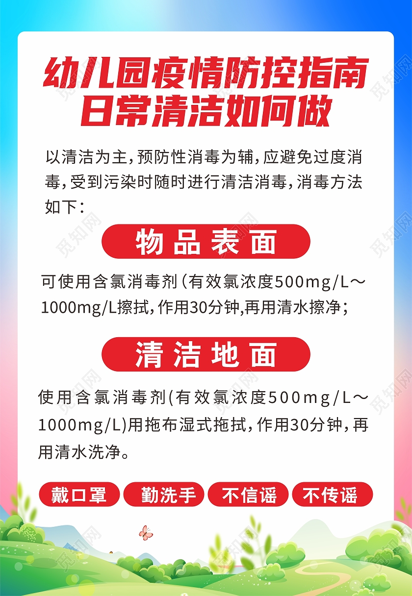 蓝色清新幼儿园疫情防控指南海报背景幼儿园疫情防控海报