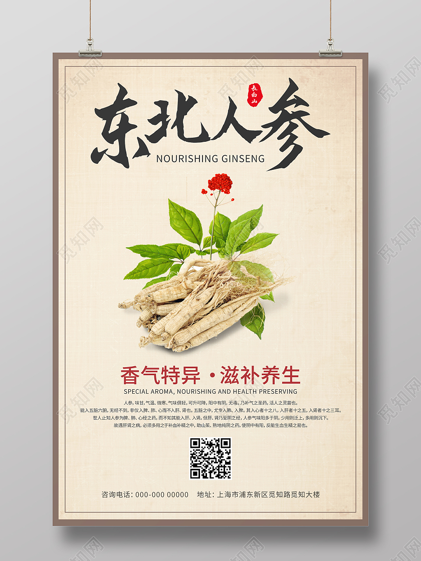 纸质背景中国风大气东北人参海报