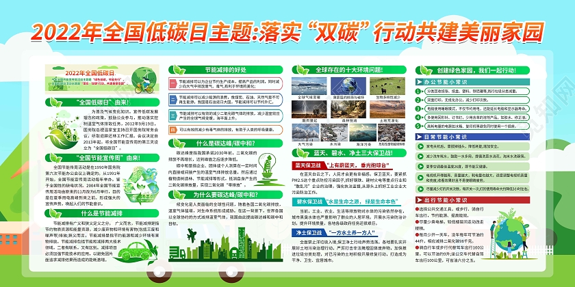 绿色简约2022年全国低碳日全国低碳日宣传栏