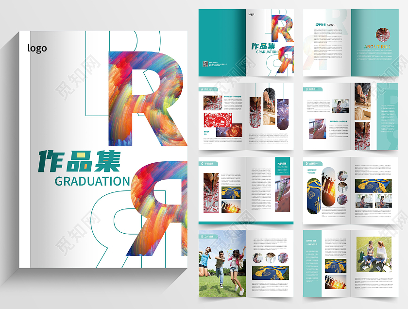 蓝色简洁大气毕业作品集学生作品集画册整套设计作品集整套画册