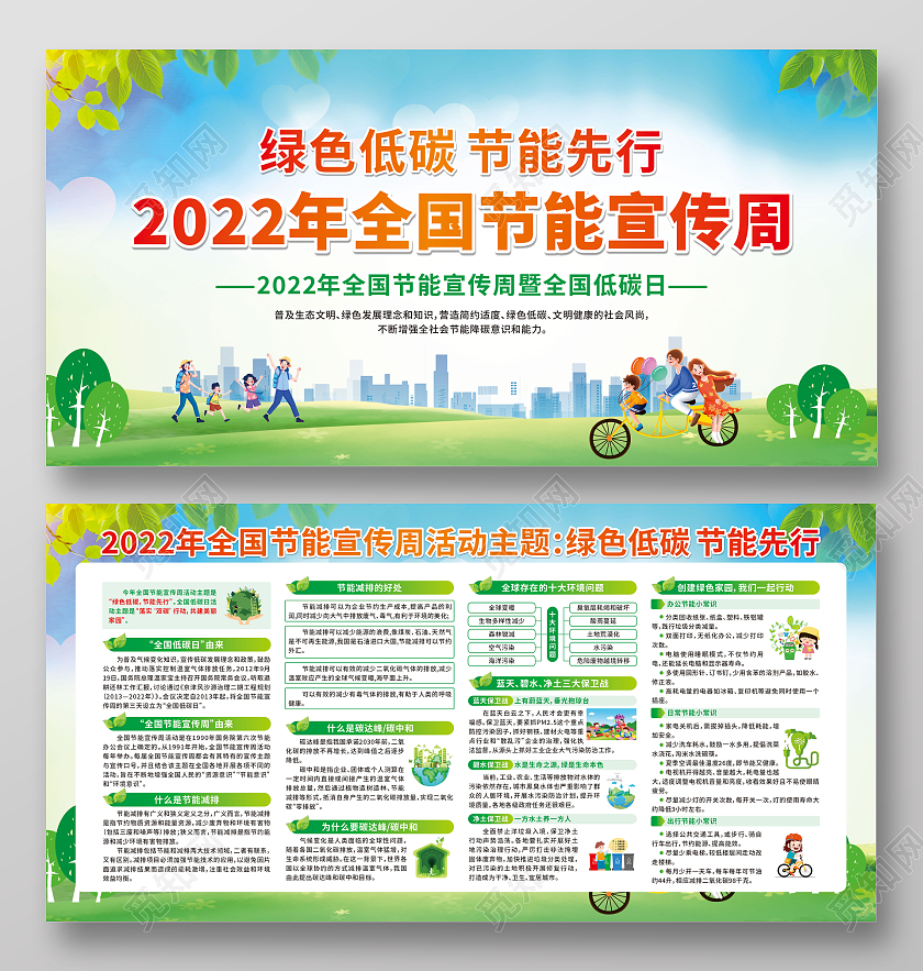 绿色卡通2022年全国节能宣传周宣传栏