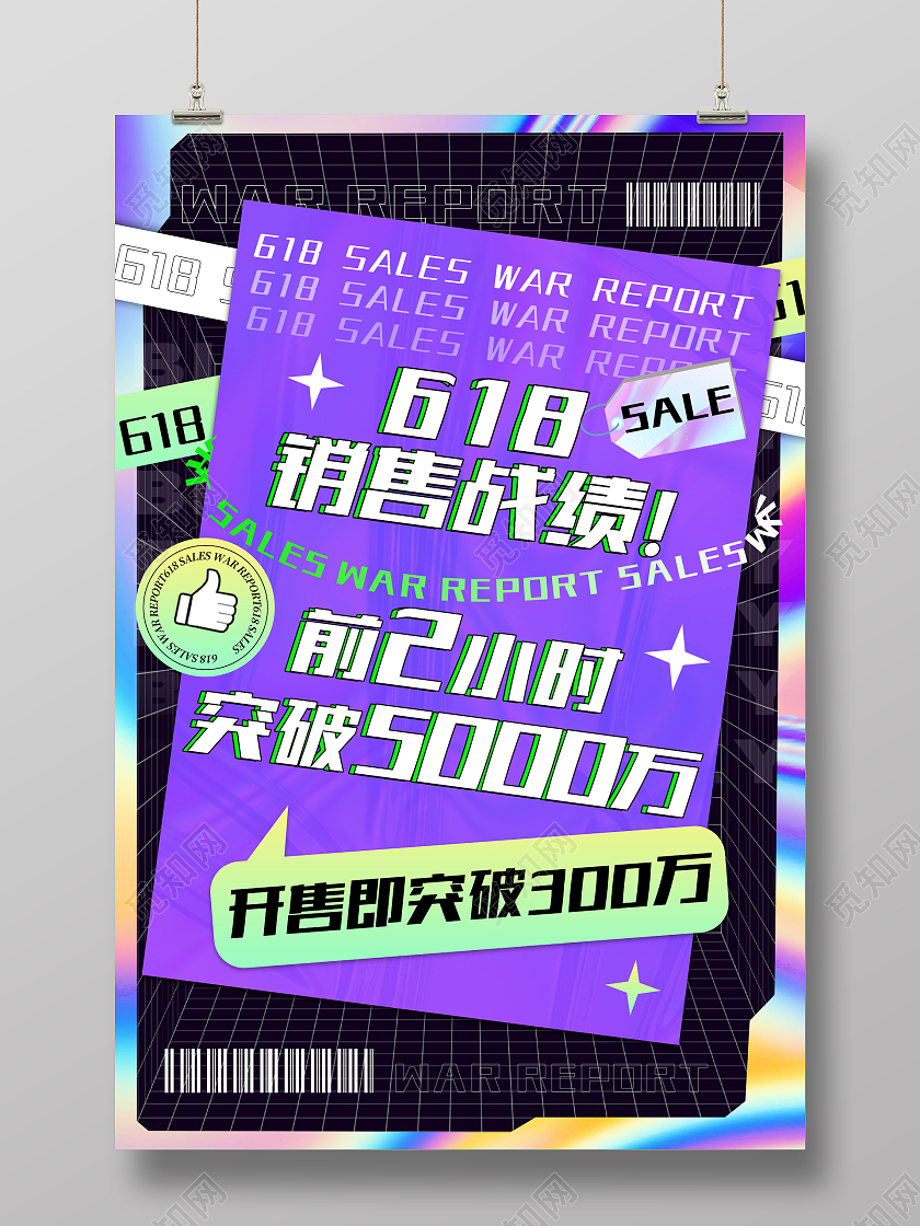 酸性时尚大气618销售战绩战报喜报宣传海报