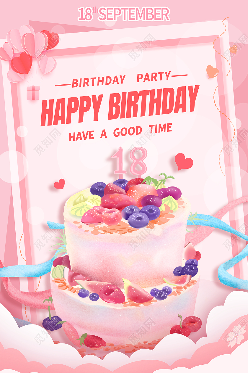 红色简约生日快乐周岁海报