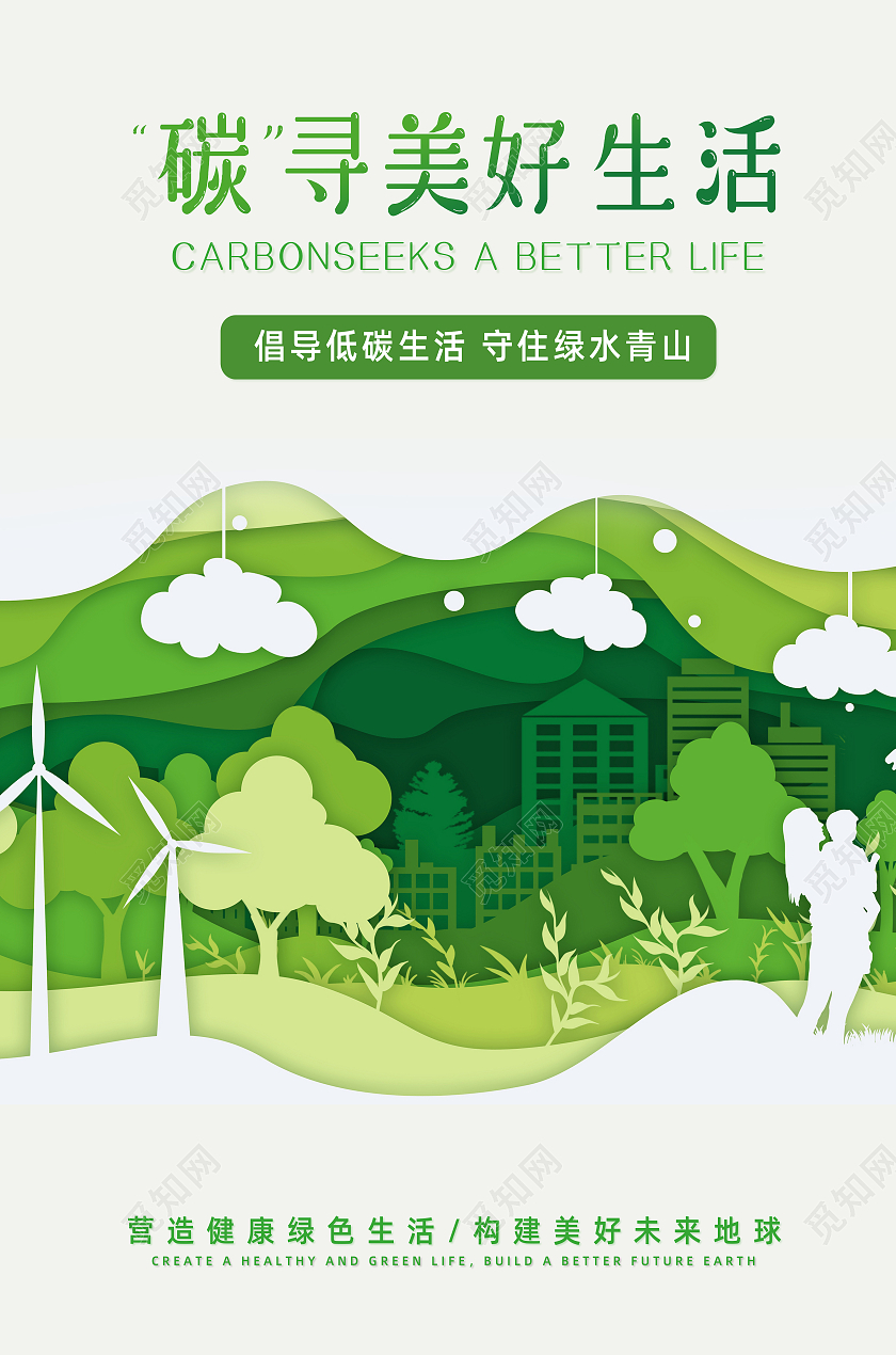 绿色简约环保保护地球新能源低碳生活海报