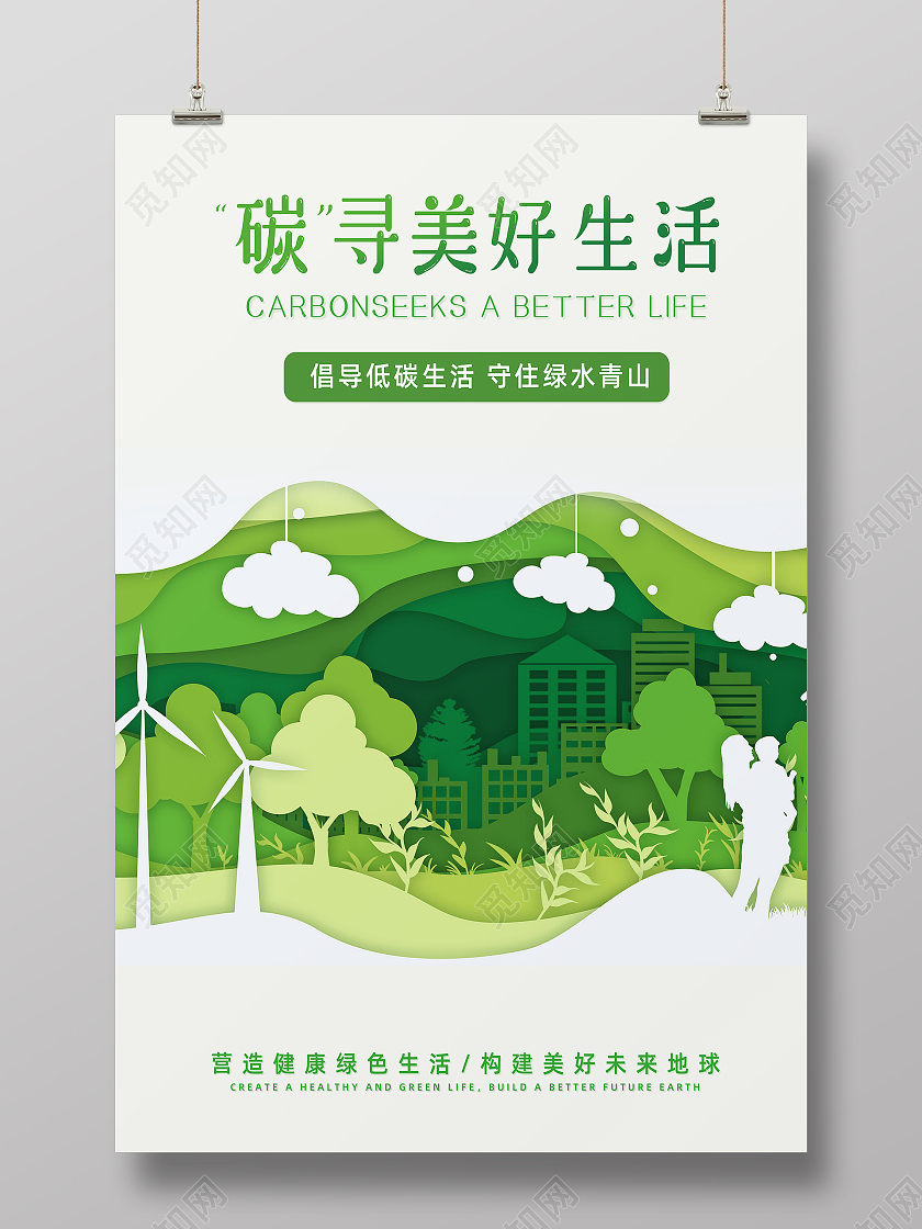绿色简约环保保护地球新能源低碳生活海报
