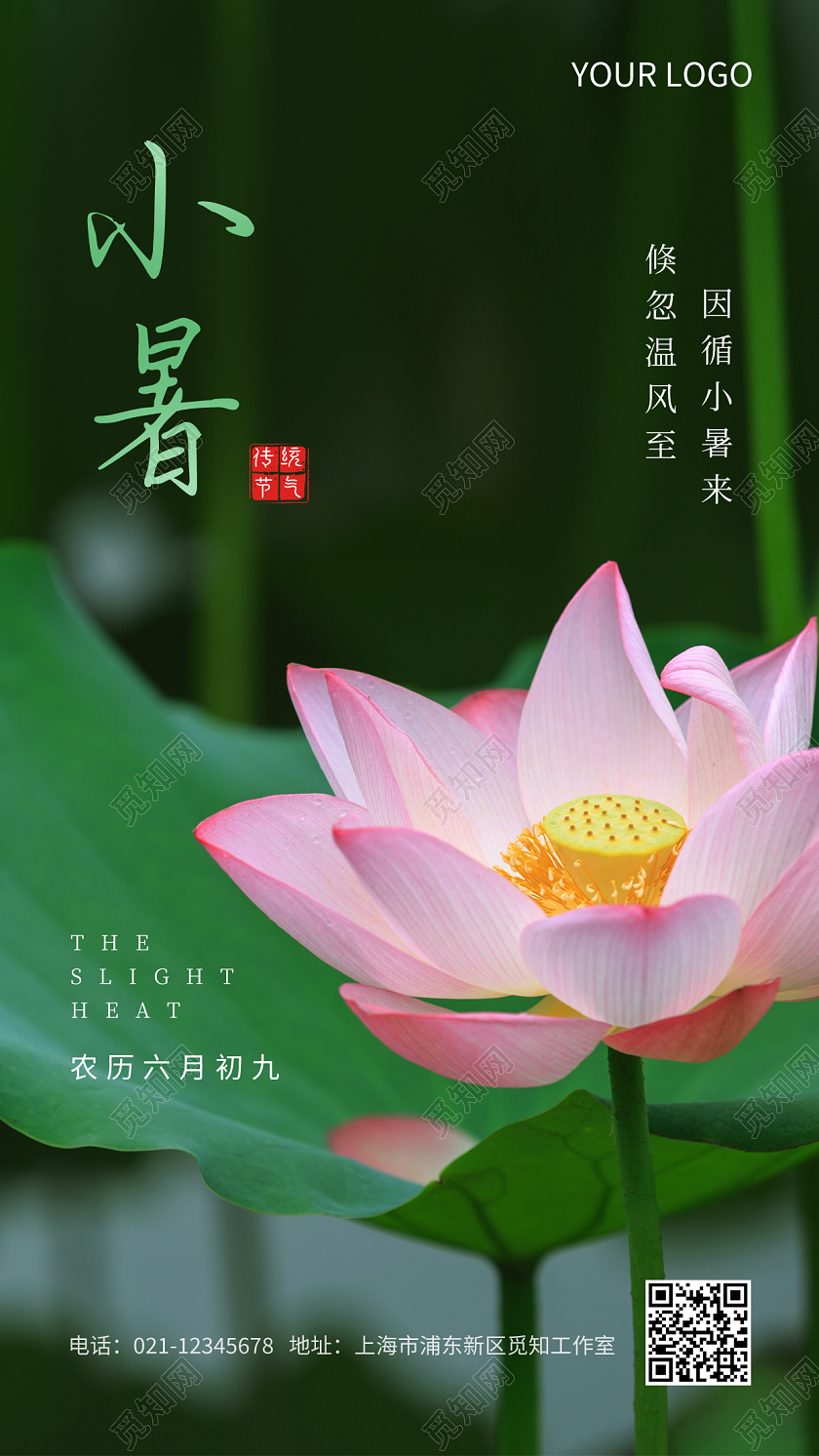 绿色简约二十四节气小暑宣传手机海报