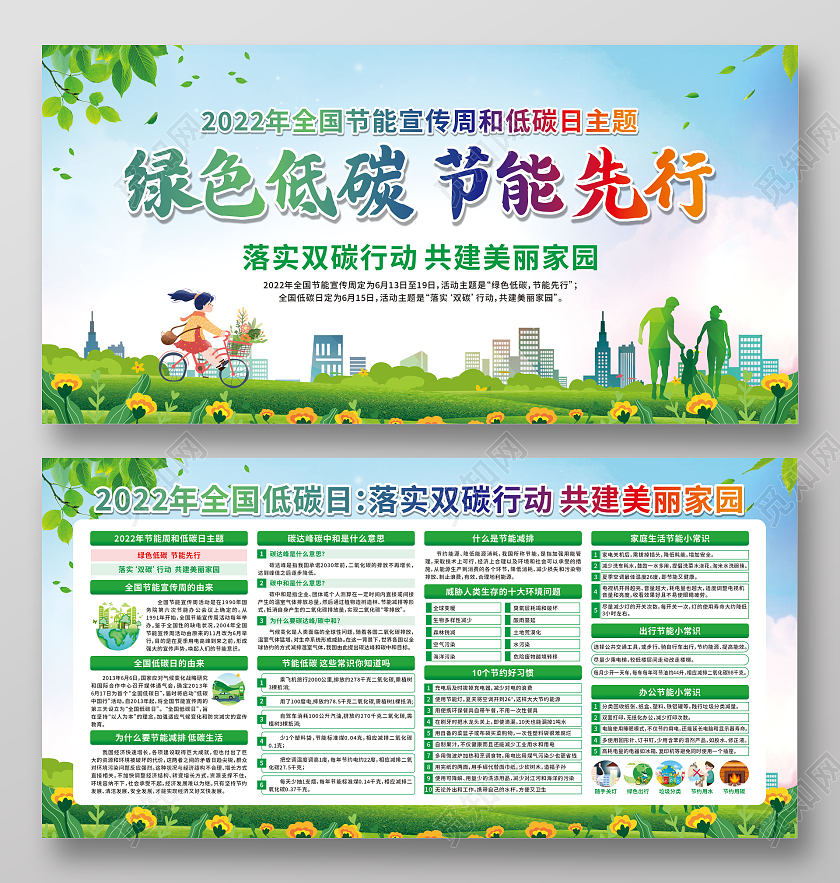 绿色卡通2022年全国低碳日宣传栏