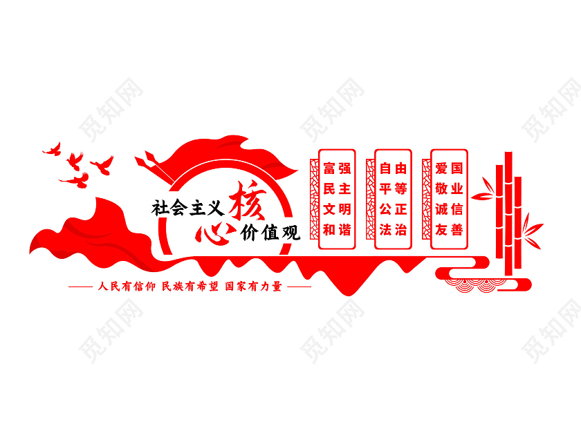 红色简约大气社会主义核心价值观文化墙