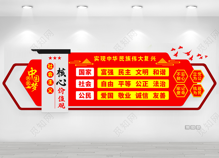 红色简约社会主义核心价值观文化墙