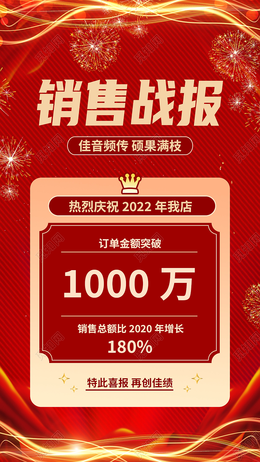 红色简约销售战报战报手机宣传海报