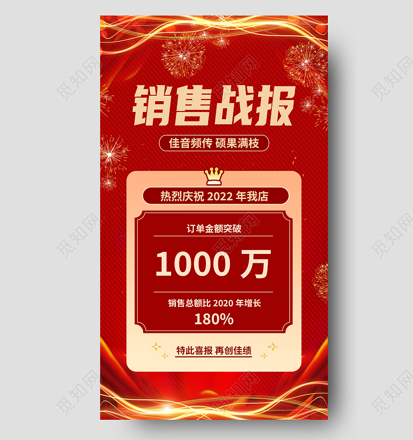 红色简约销售战报战报手机宣传海报