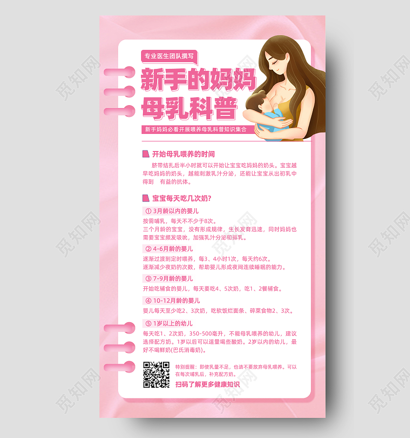 粉色卡通文案排版新手妈妈母婴母乳喂养手机文案海报